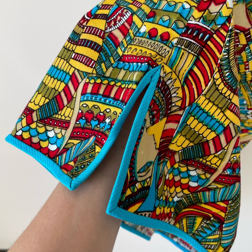 VINTAGE 80s Egyptian Tunic-Style Brightly Colored Shirt with Shoulder Ties - Picture 6 of 8